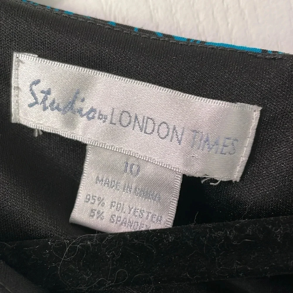Studio by London Times blue and black patterned midi dress keyhole back size 10
